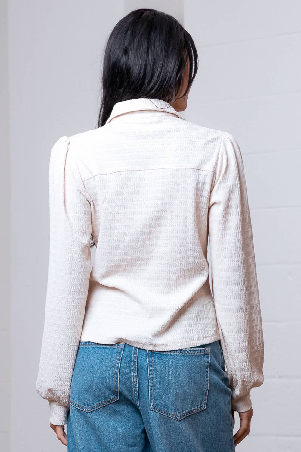 Long Puff Sleeve Button Up Shirt