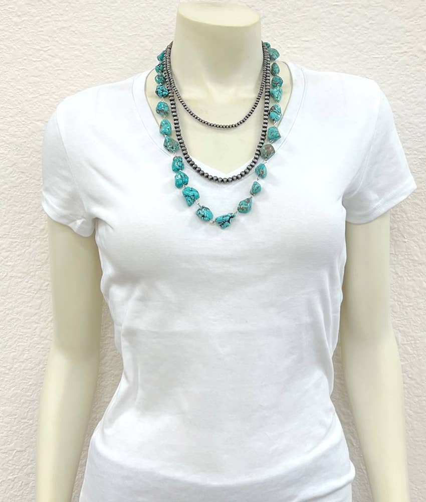 Handmade 24" Navajo Bead, Turquoise Necklace