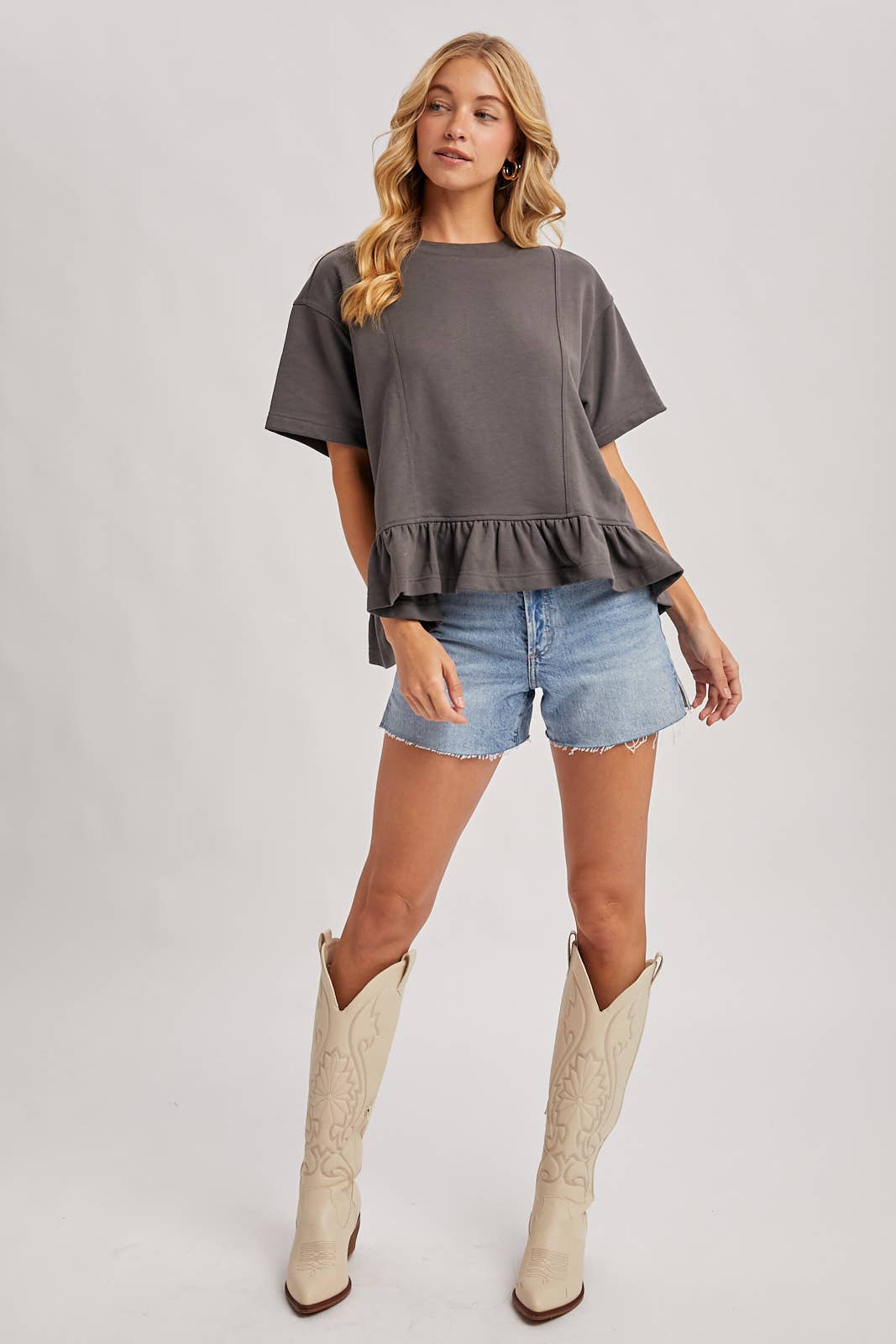 Ruffled Peplum Swing Knit Tee