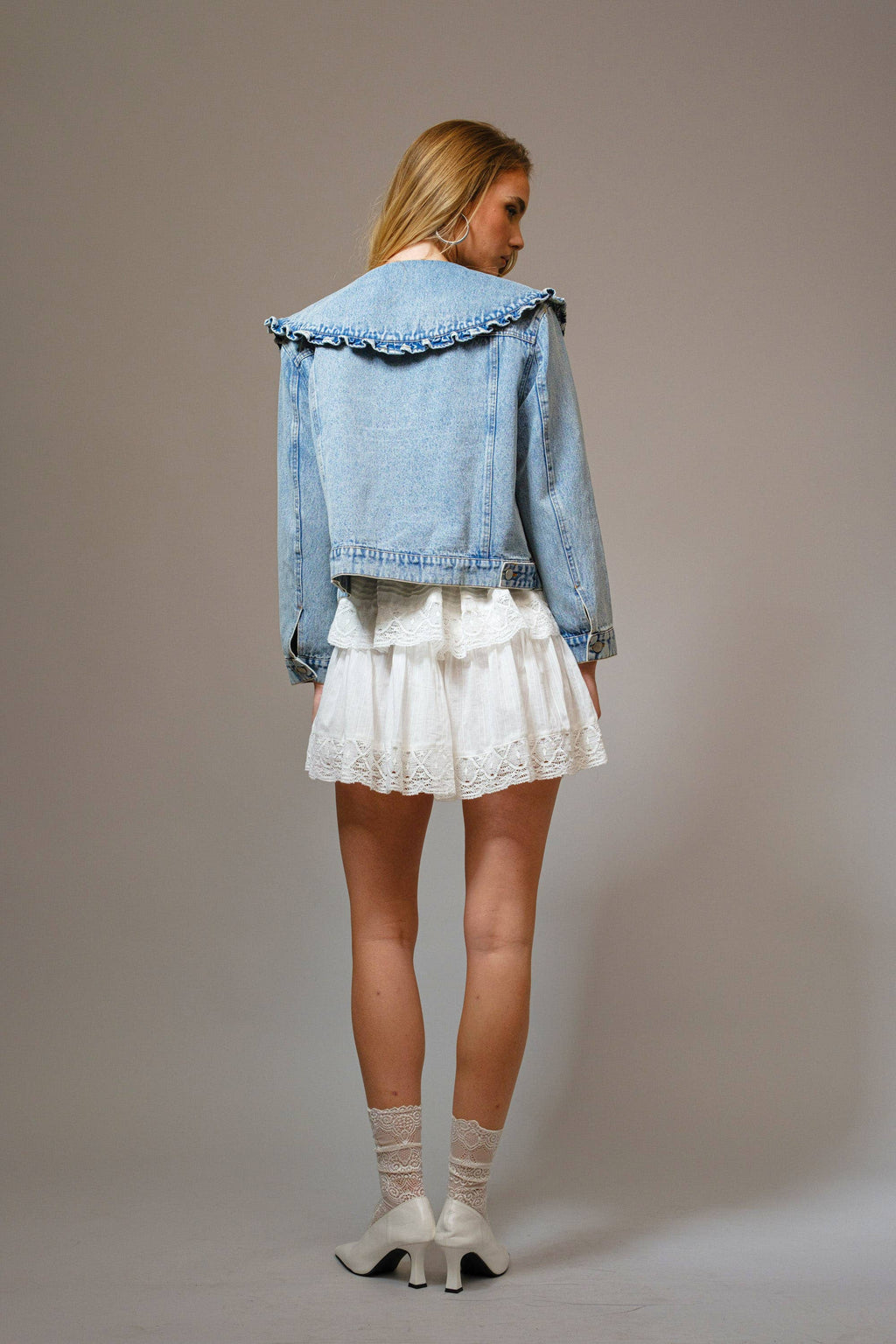 Ruffled Peter Pan Collar Denim Jacket