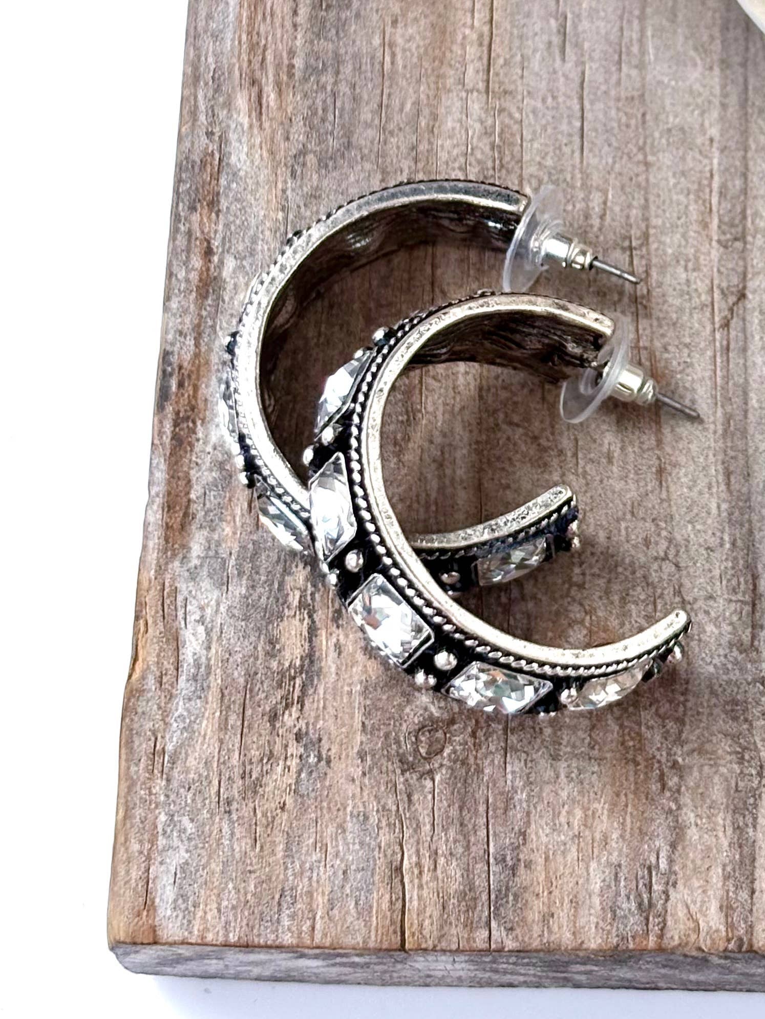 1.5" Open Hoop with Stone Earrings