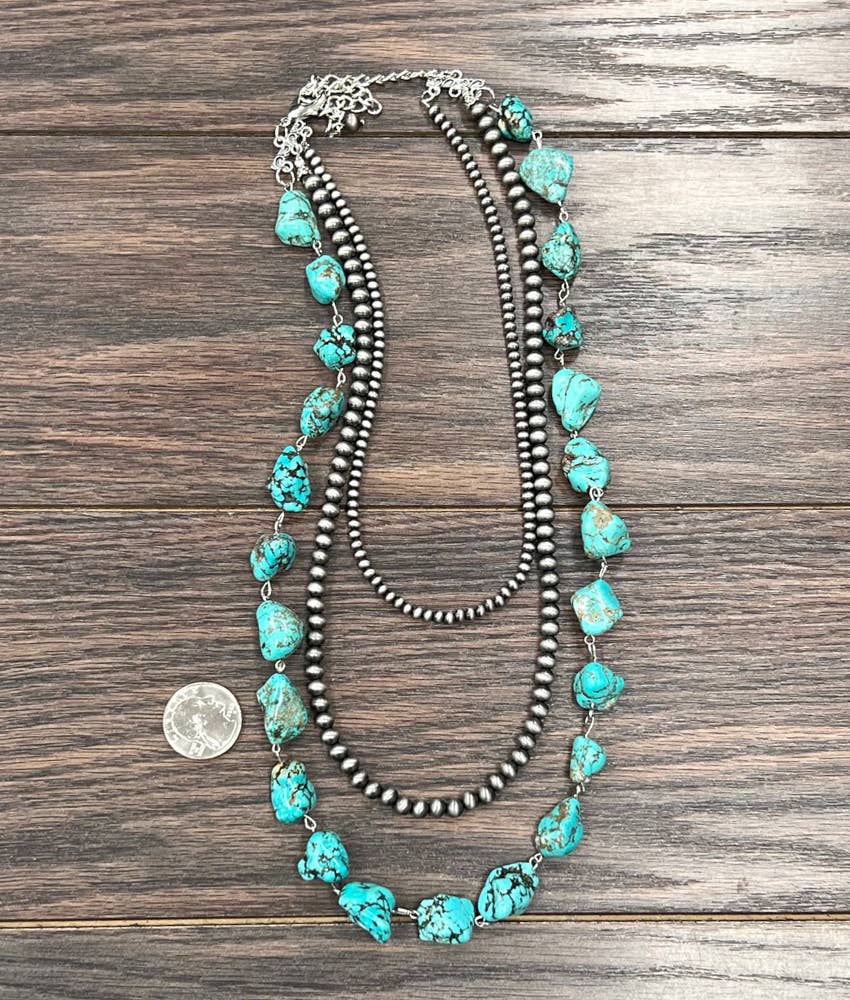 Handmade 24" Navajo Bead, Turquoise Necklace