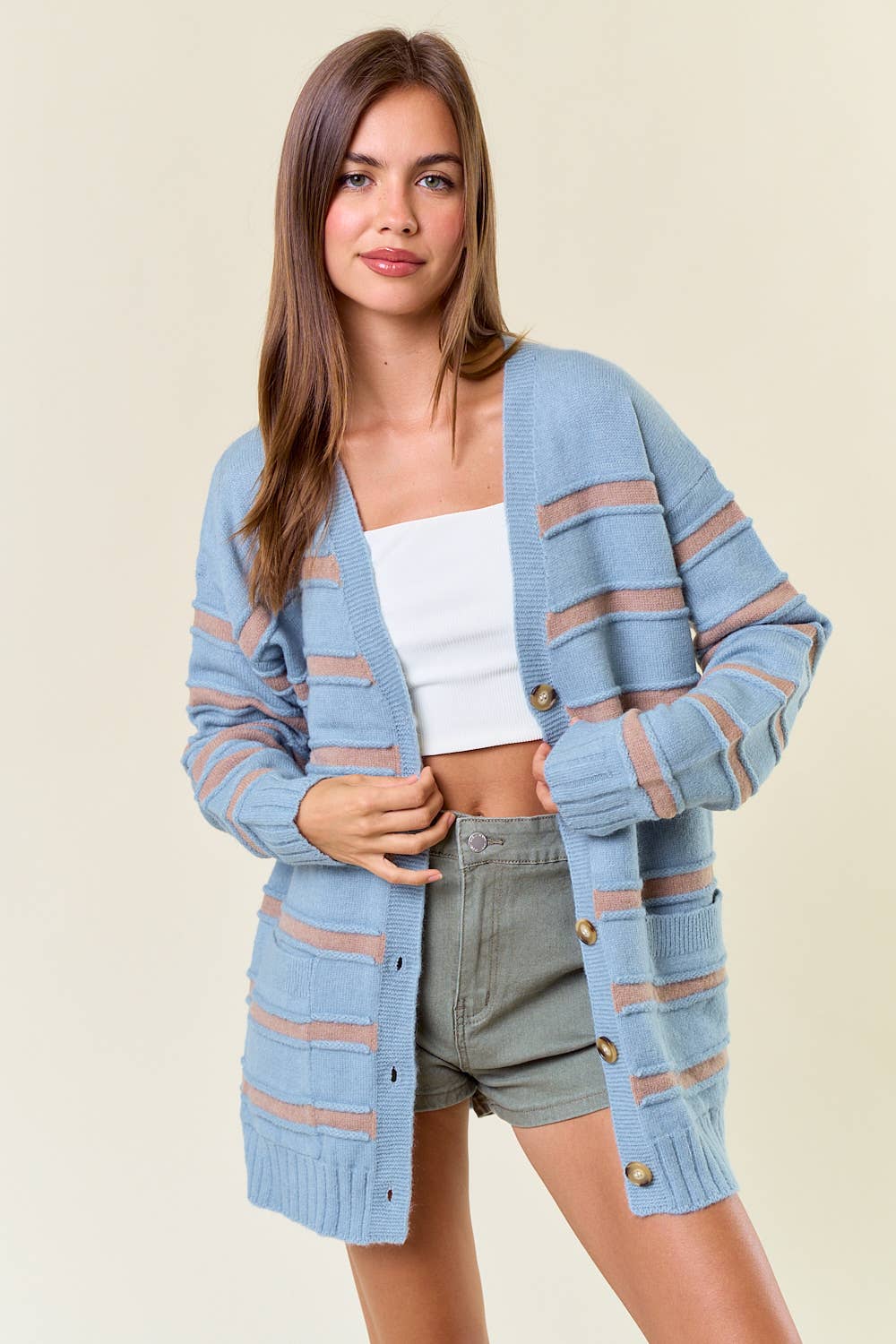 Striped Front Button Cardigan