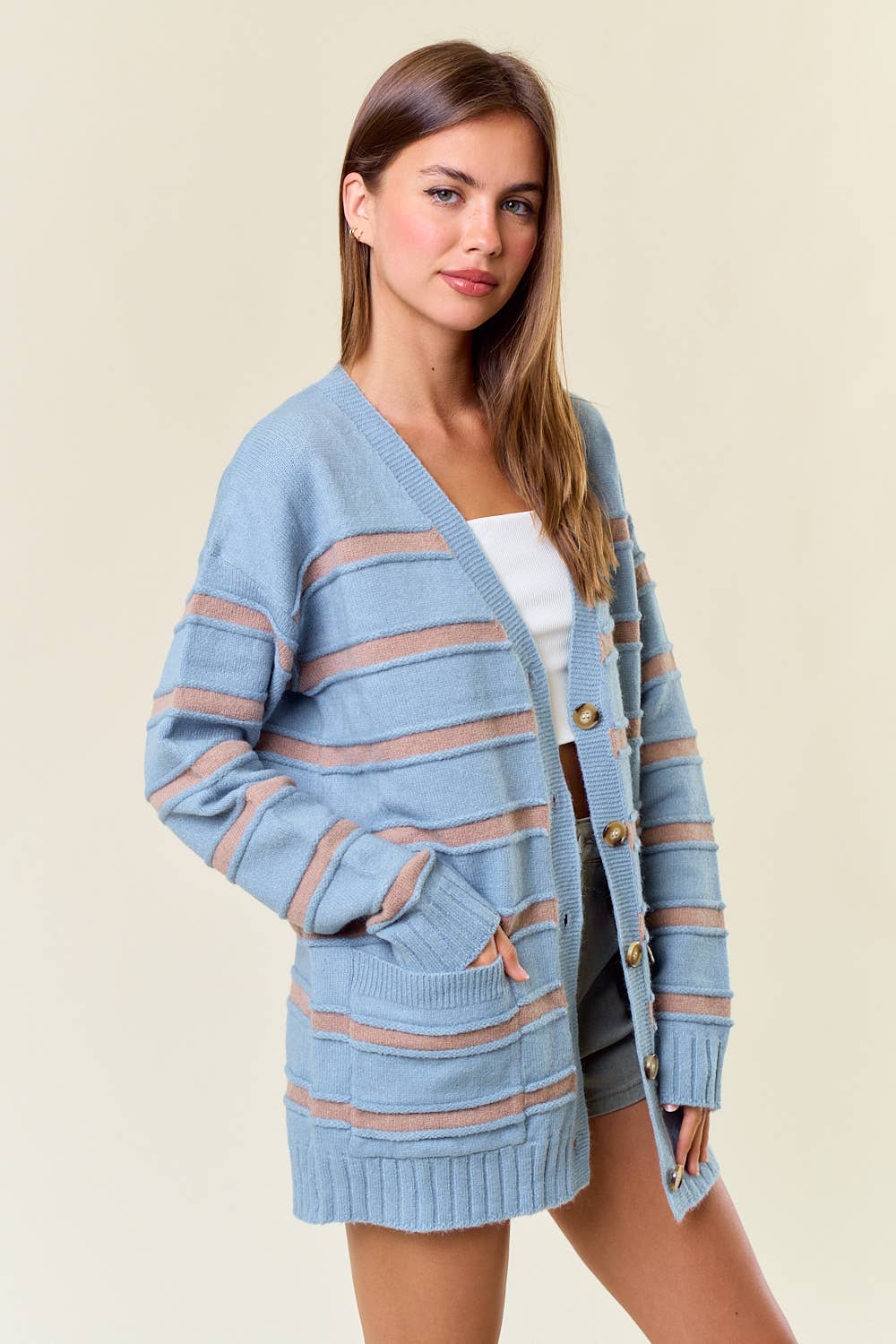 Striped Front Button Cardigan