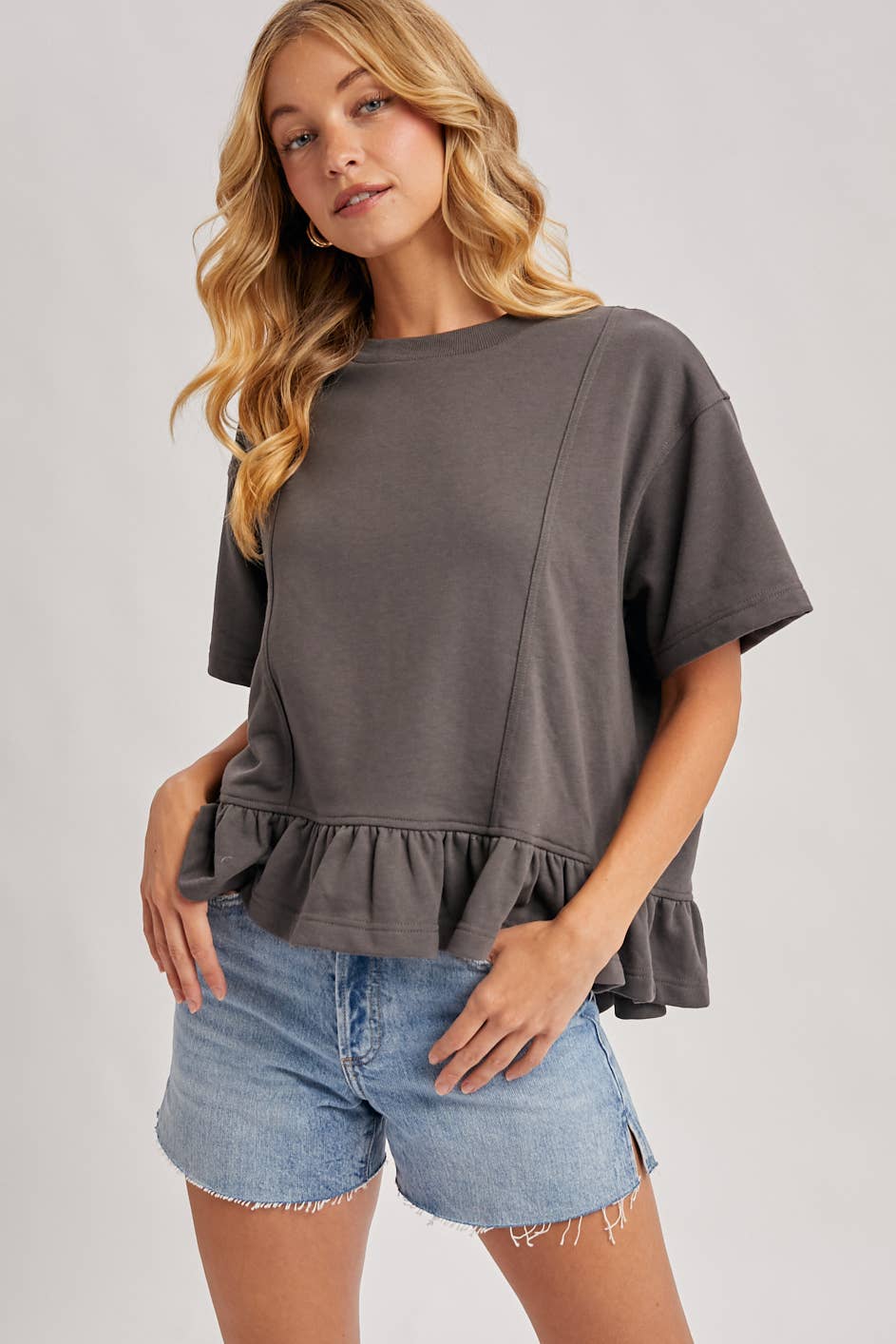 Ruffled Peplum Swing Knit Tee