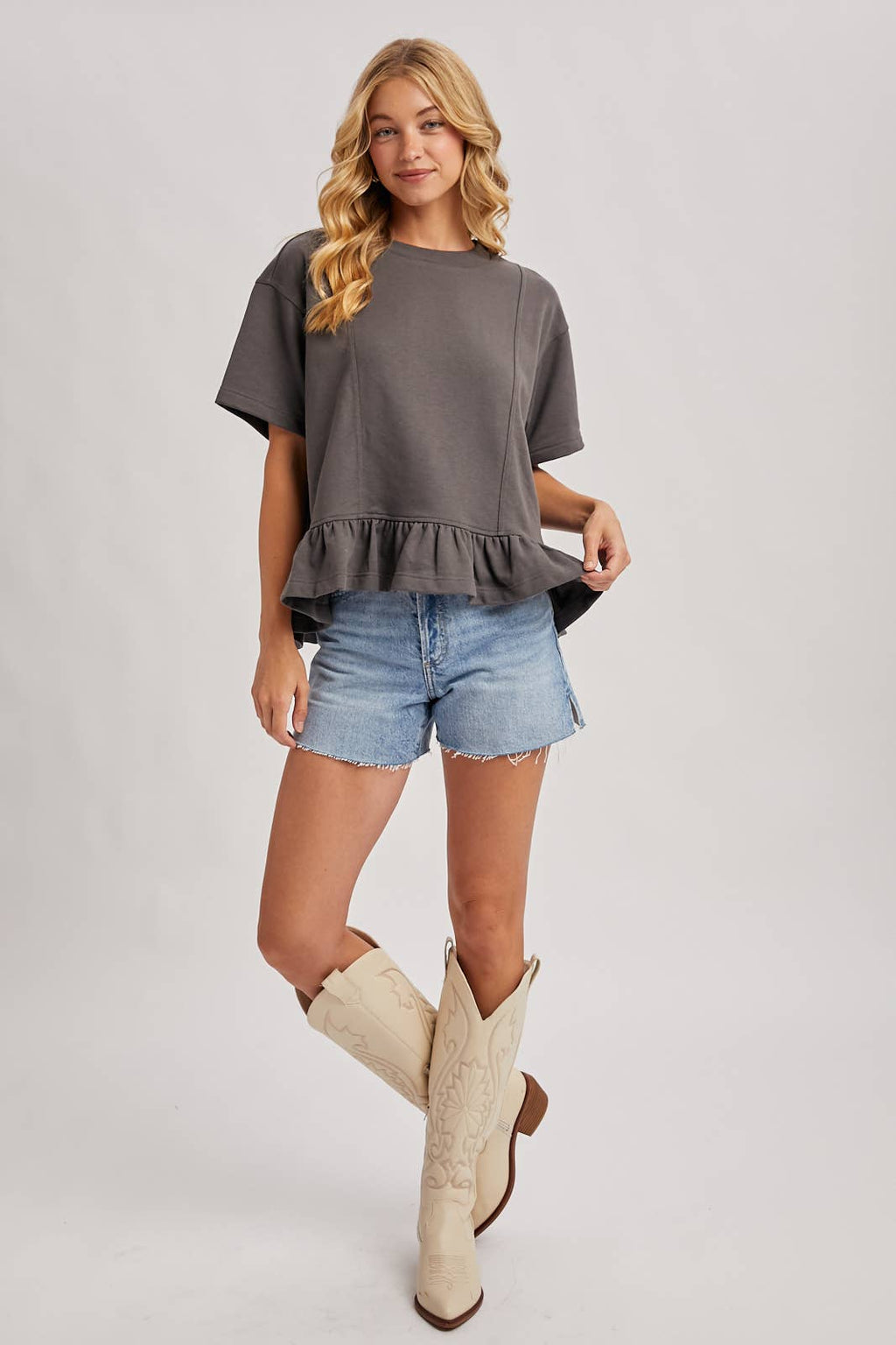 Ruffled Peplum Swing Knit Tee