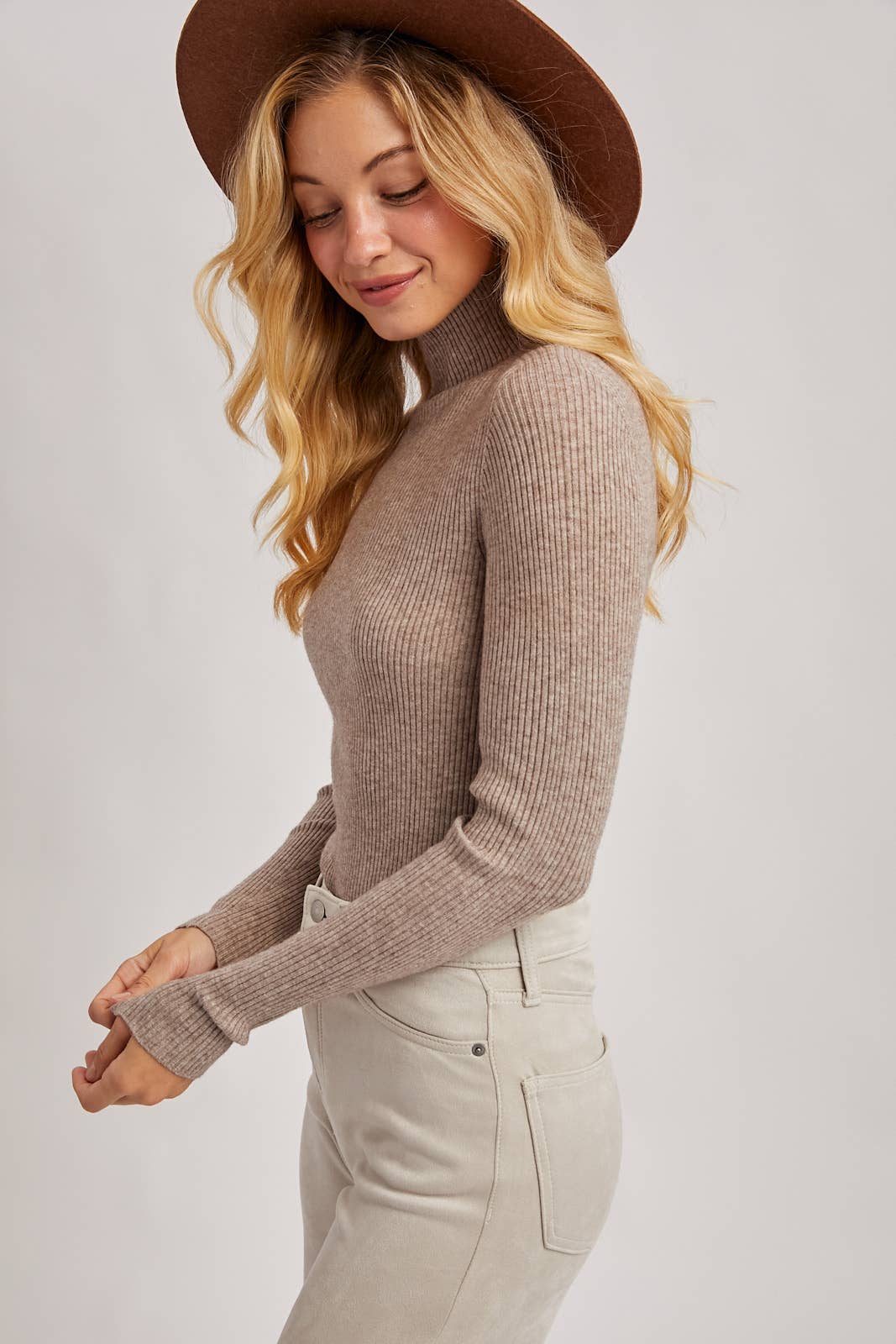 Mock Neck Ribbed Knit Top