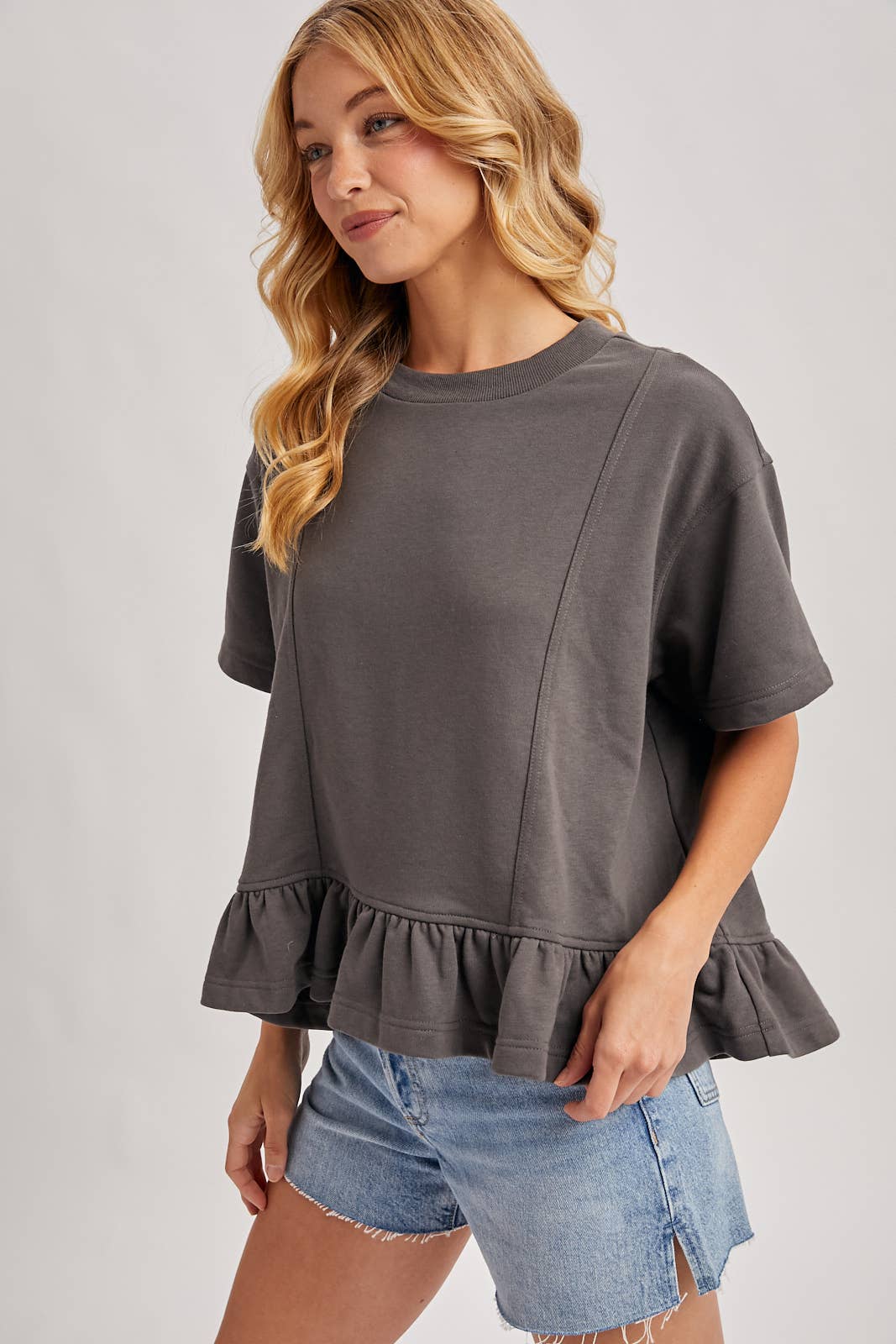 Ruffled Peplum Swing Knit Tee