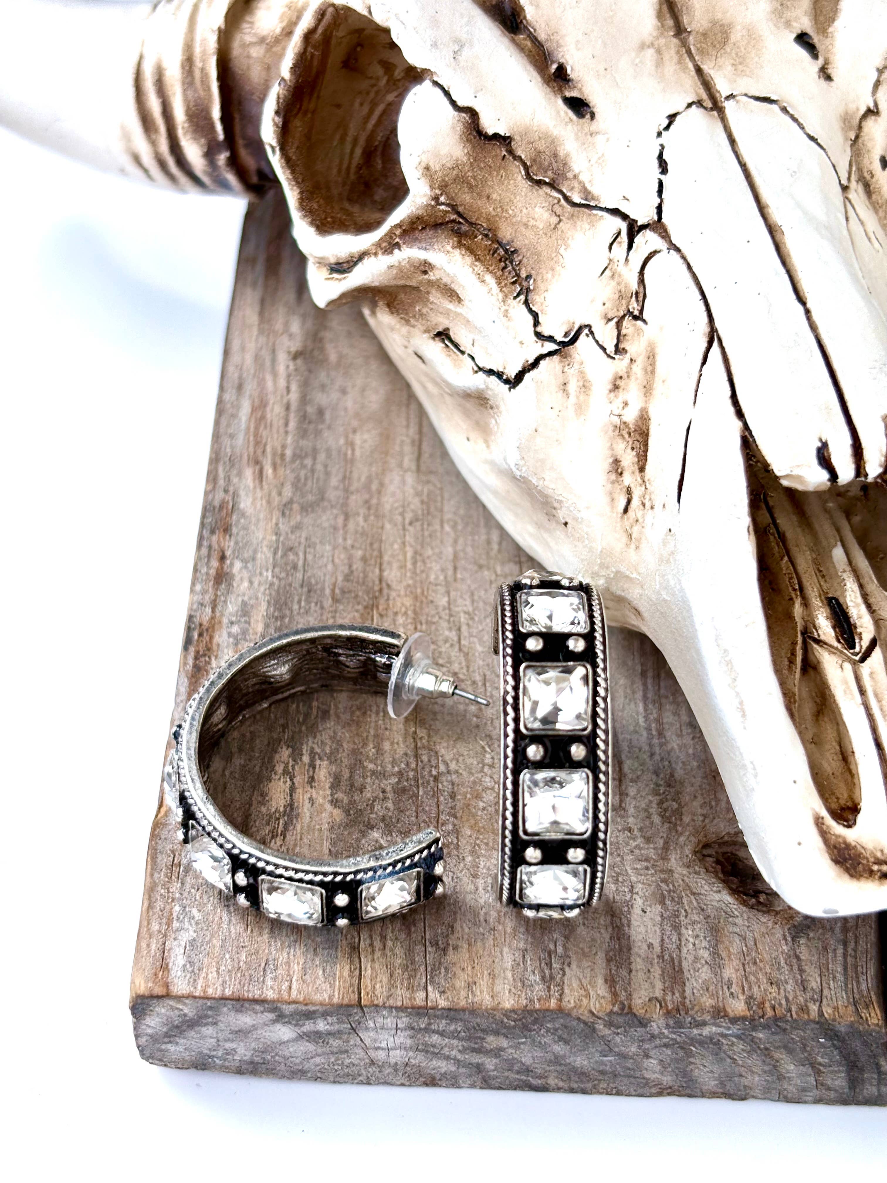 1.5" Open Hoop with Stone Earrings