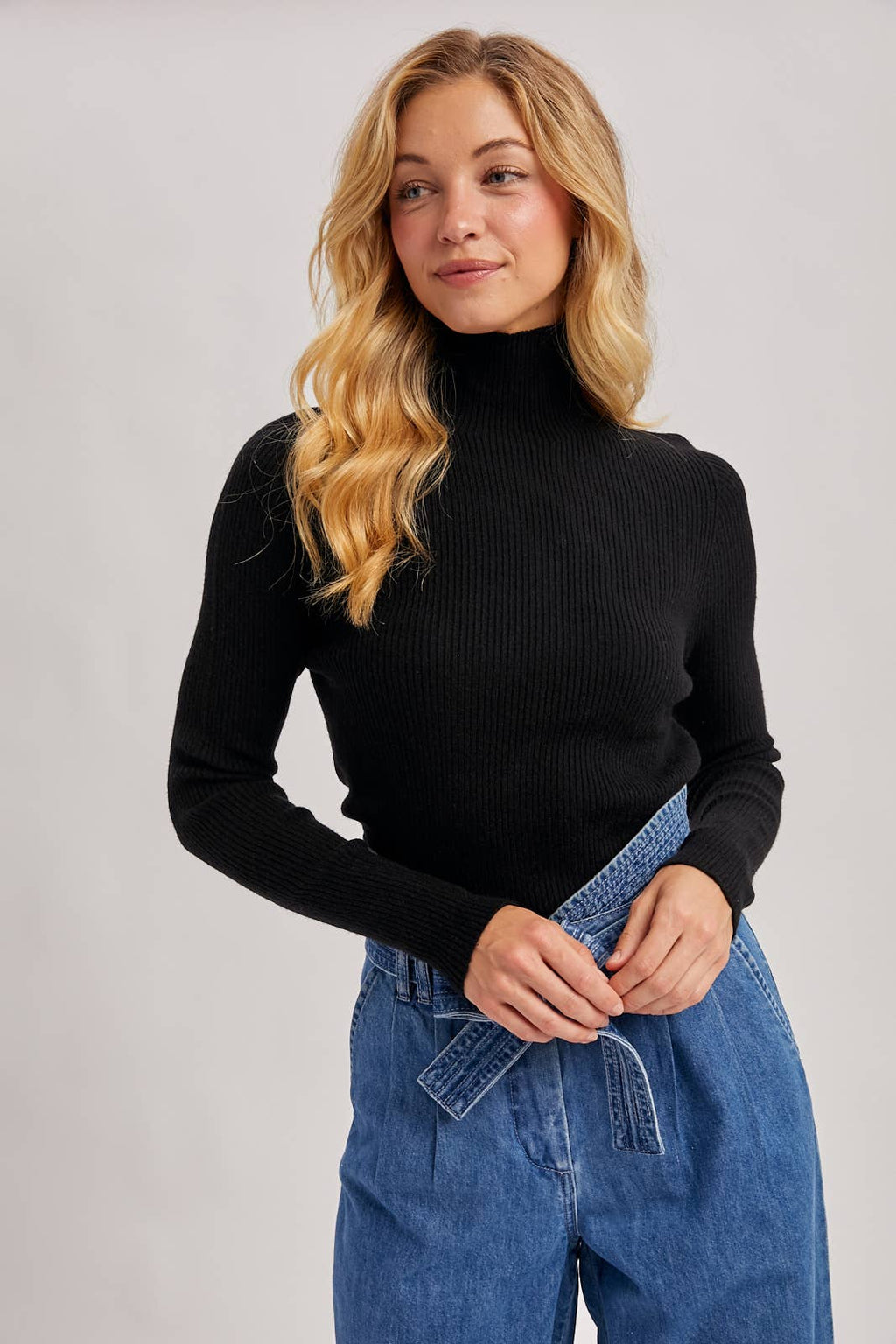 Mock Neck Ribbed Knit Top