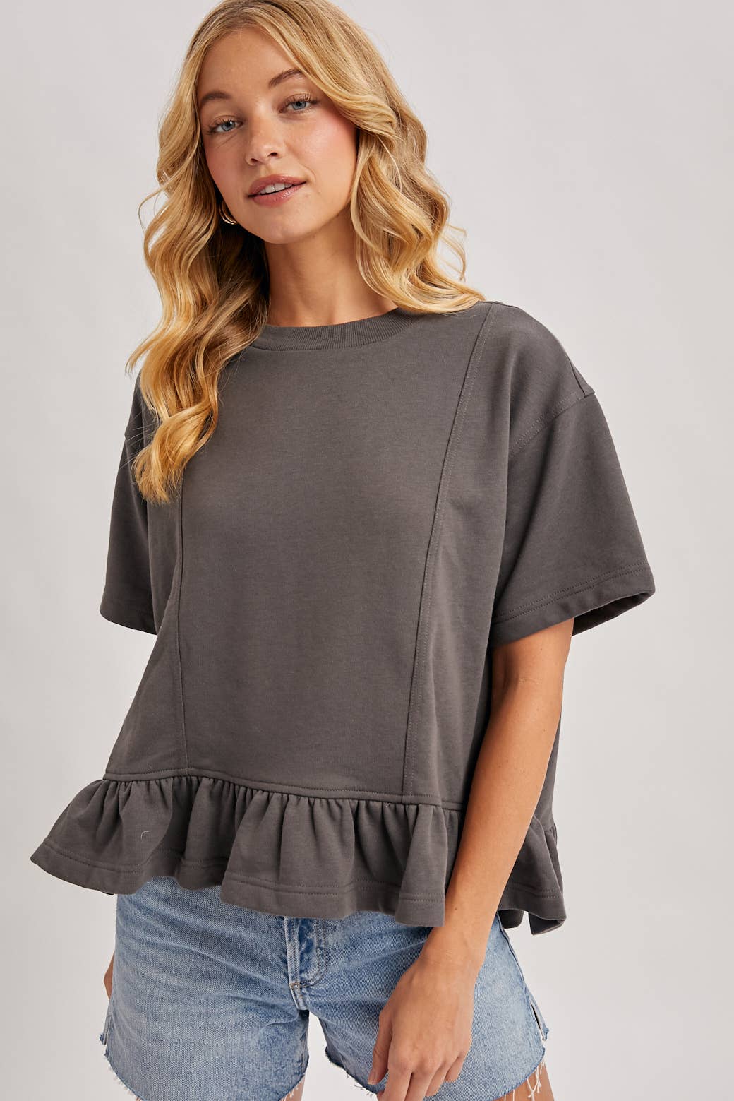 Ruffled Peplum Swing Knit Tee