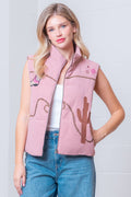 Sleeveless Western Embroidered Vest-Mauve