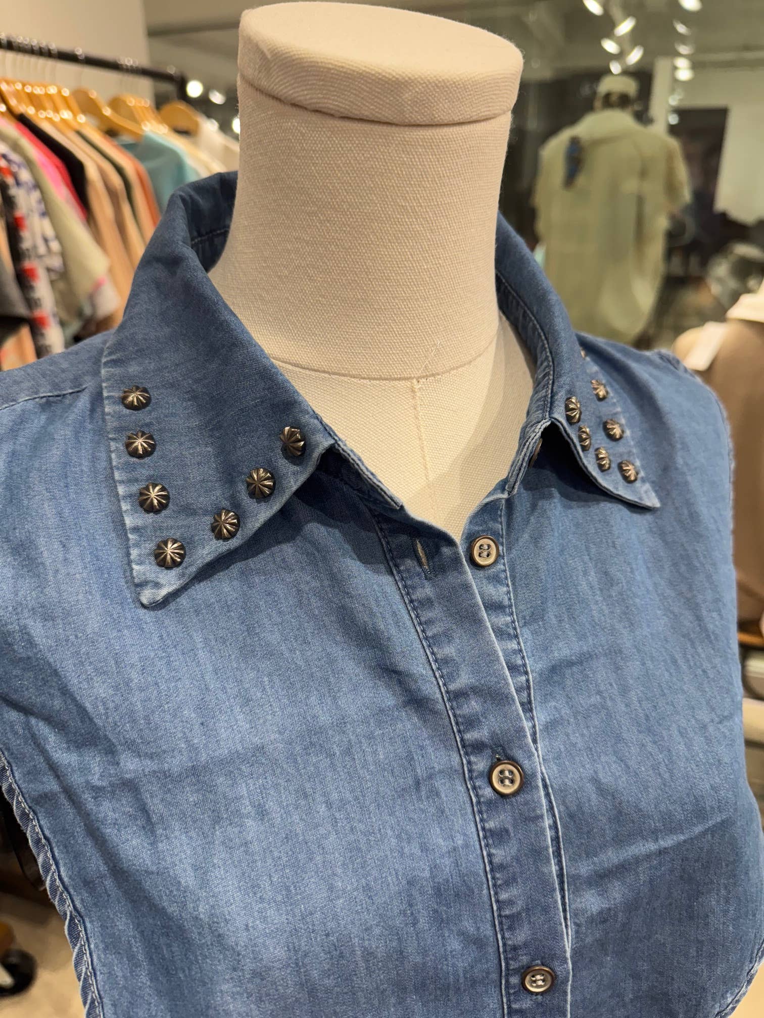 Western denim studded faux collar for layering