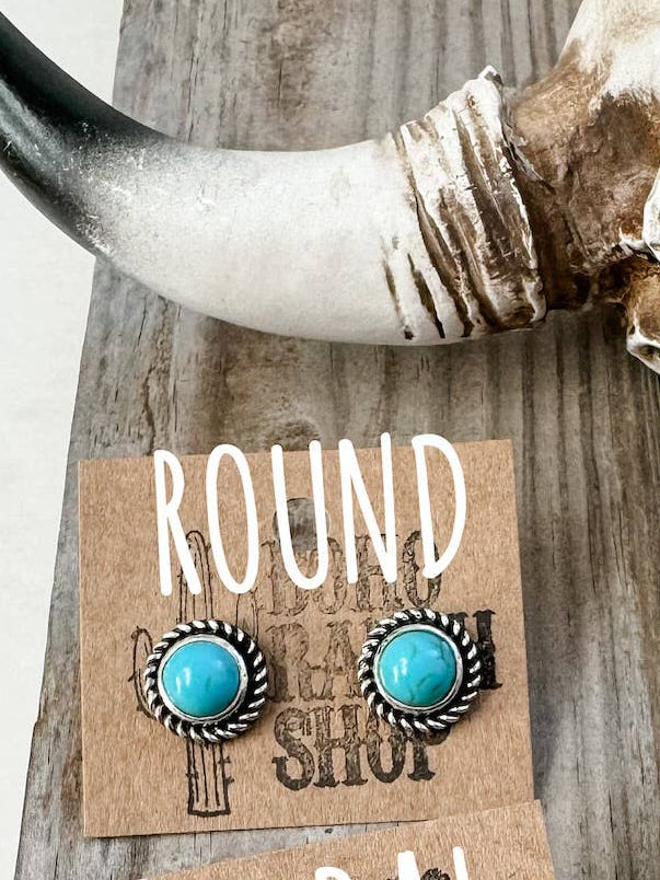 Western Turquoise Stud Earrings-Round